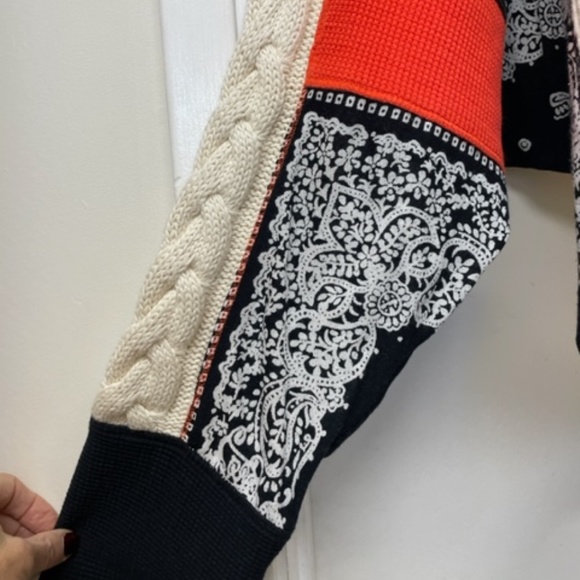 NEW Free People Josie Patterned Mixed Knit Top Textured Cable Trim - Picture 5 of 10